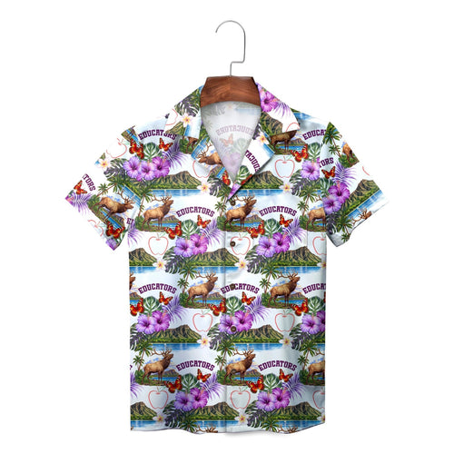 Educators Elk Diamond Head Purple Hibiscus Butterfly Hawaiian Shirt