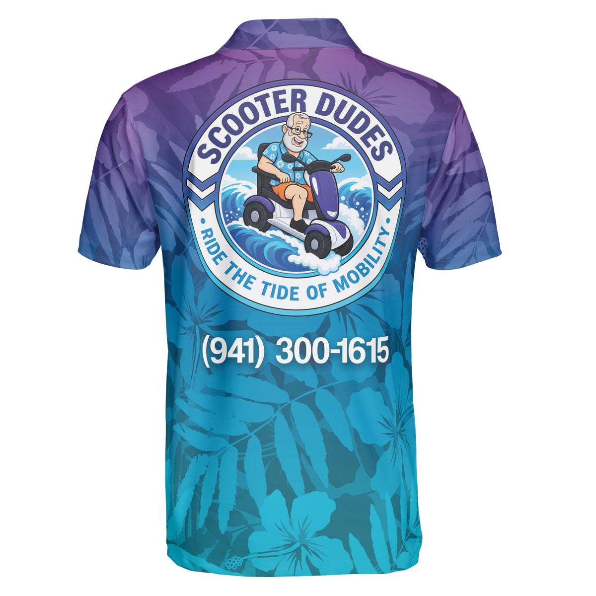 Hibiscus and Fern Purple to Teal Ombre Custom Polo Shirt