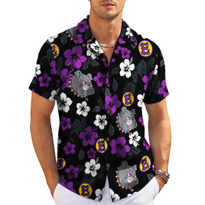 Black aloha shirt bulldog logo purple white flowers variant 3