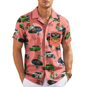 Coral pink Hawaiian shirt with cars Santa and candy canes variant 3