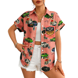 Coral pink Hawaiian shirt with cars Santa and candy canes variant 4