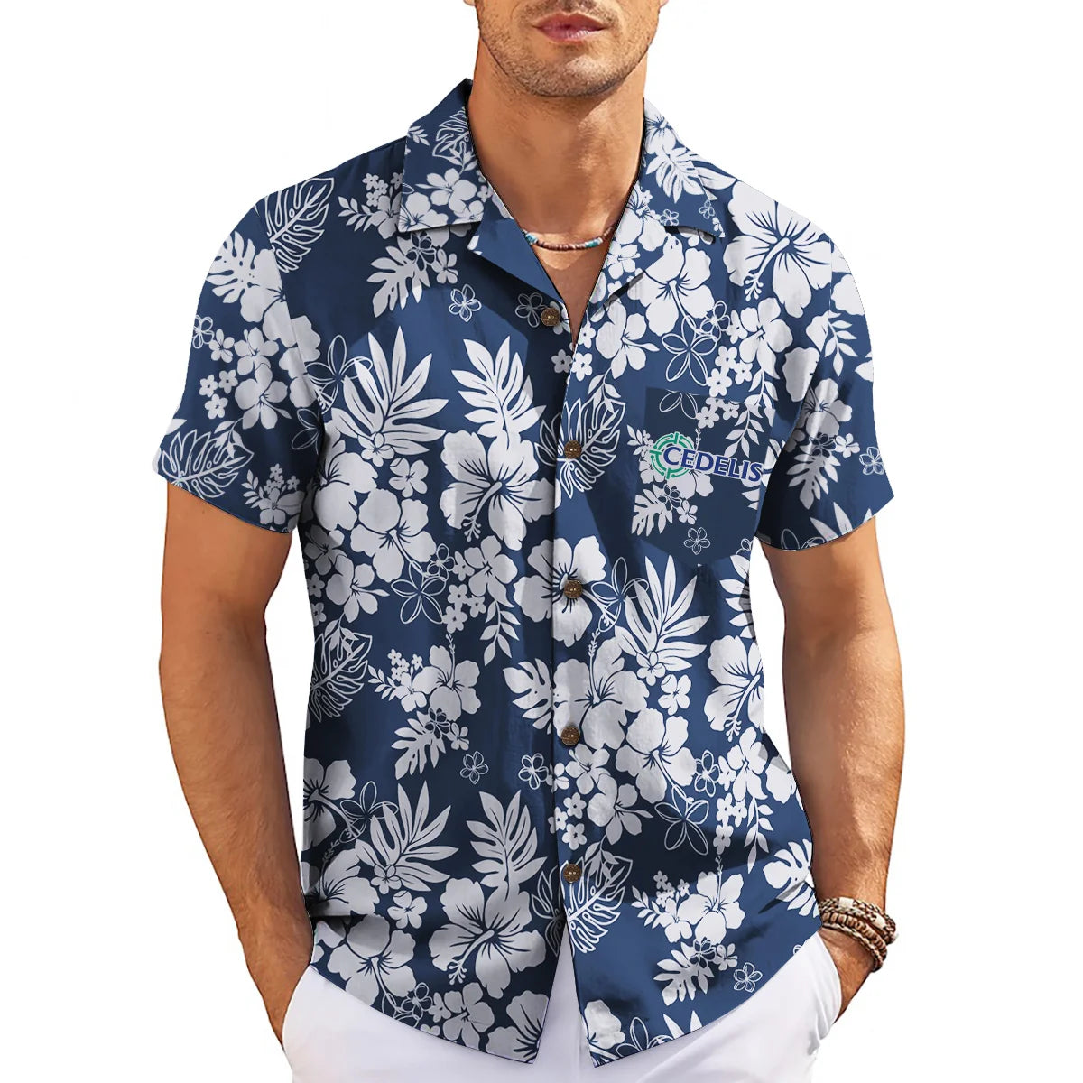 Hibiscus and Monstera Navy Blue Custom Hawaiian Shirt