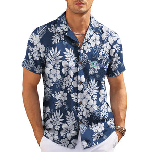 Hibiscus and Monstera Navy Blue Custom Hawaiian Shirt