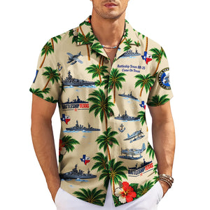 Battleship and Palm Tree Sand Beige Custom Hawaiian Shirt