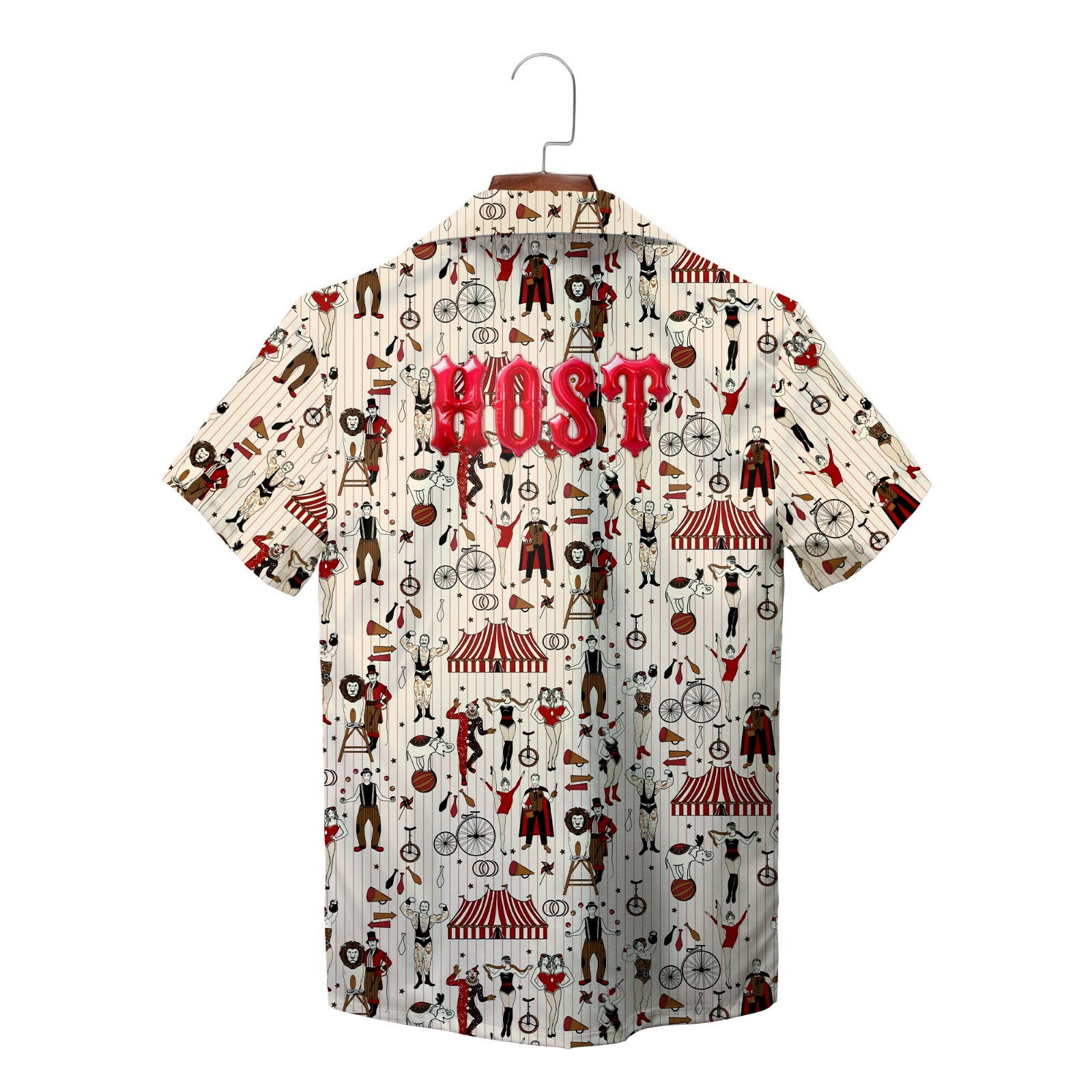 Cream striped circus print shirt with clown skull pocket badge variant 2