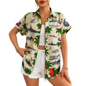 Battleship and Palm Tree Sand Beige Custom Hawaiian Shirt
