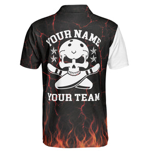 Half white skull polo with flames and bowling emblem variant 2
