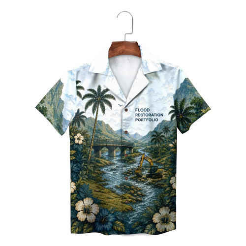 Flood Restoration Portfolio Excavator Valley Hibiscus Hawaiian Shirt