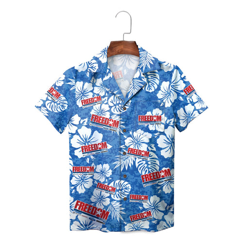 Freedom Ed Morse Greenville Blue Hibiscus Monstera Hawaiian Shirt