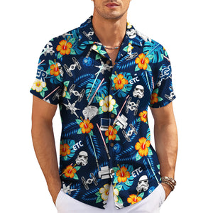 Navy aloha shirt featuring trooper helmets sabers blossoms variant 3