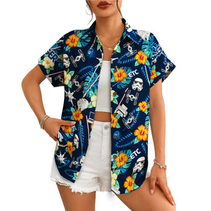 Navy aloha shirt featuring trooper helmets sabers blossoms variant 4