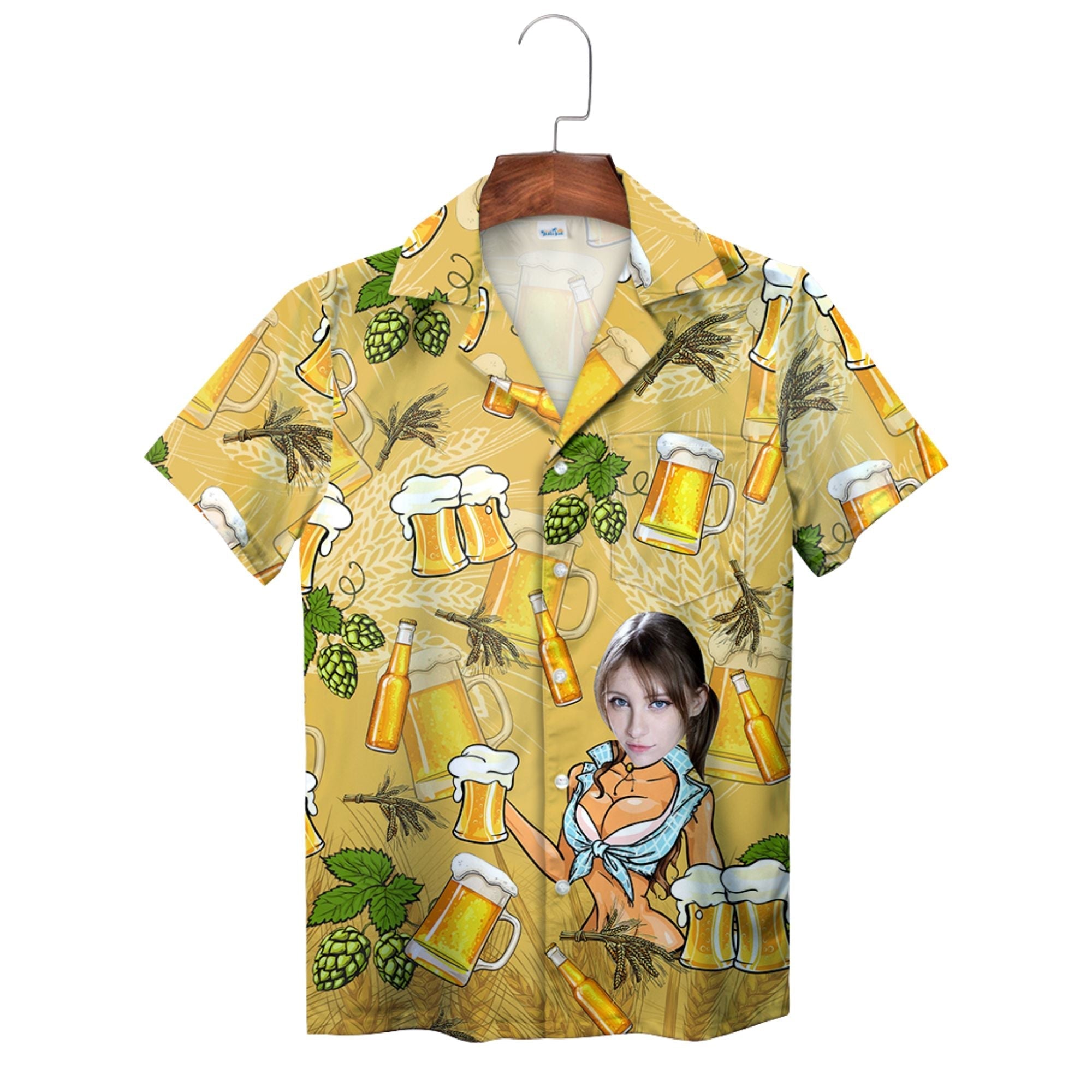 Golden Beer Hops Pattern Personalized Hawaiian Shirt