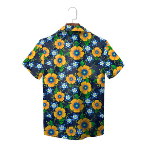 Navy aloha shirt featuring orange flowers blue petals green foliage variant 2