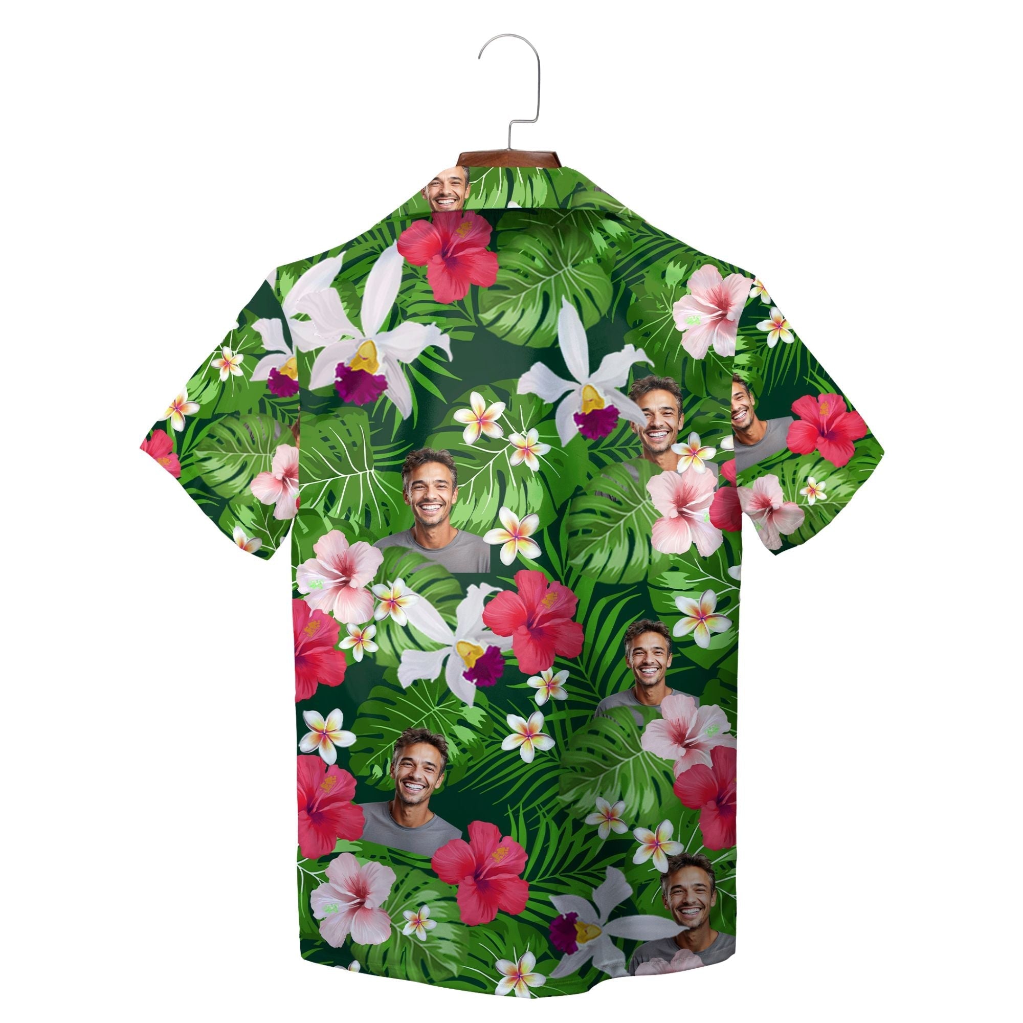 Green and Pink Hibiscus Flower Face Hawaiian Shirt