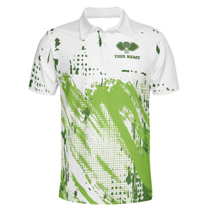 White polo shirt lime green paint splash pickleball design variant 5