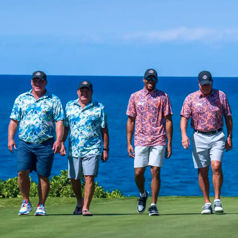 Team in matching custom polo shirts
