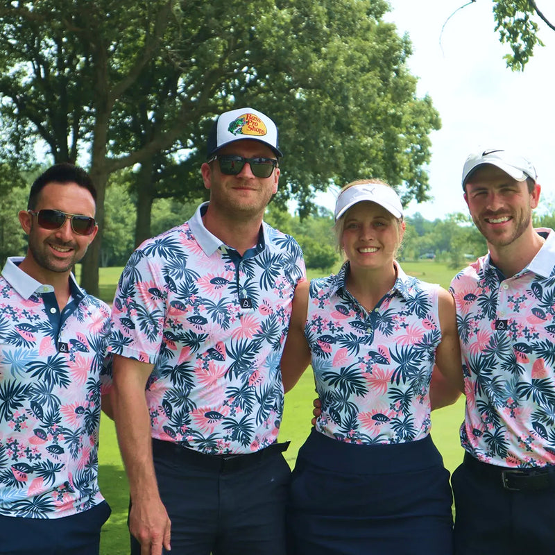 Team in matching custom polo shirts