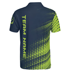 Navy polo shirt with lime green halftone dots pickleball logo variant 2