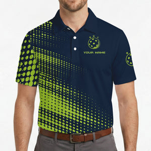 Navy polo shirt with lime green halftone dots pickleball logo variant 4