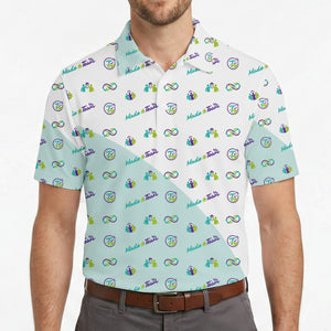 Mint white polo with teal purple teamwork icons variant 4