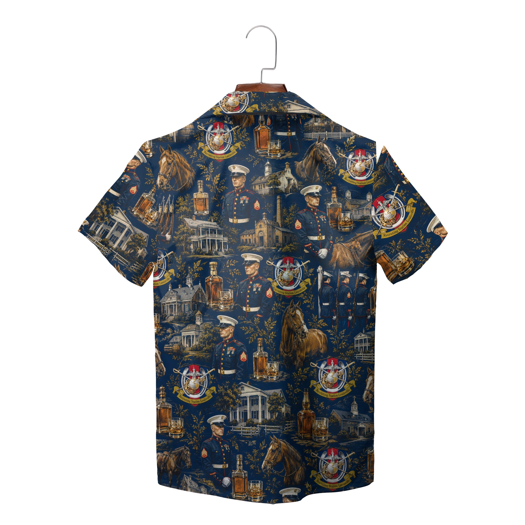Navy Hawaiian shirt with Marines horses bourbon buildings variant 2