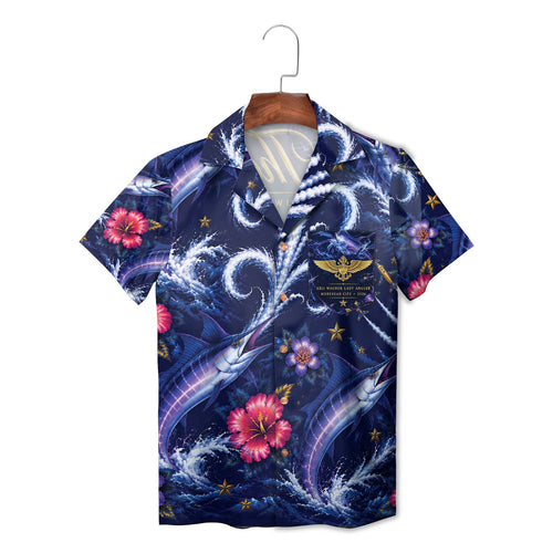 Marlin Ocean Waves Hibiscus Hawaiian Shirt