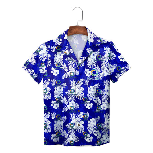 MediView Tropical Hibiscus White Monstera Royal Blue Hawaiian Shirt