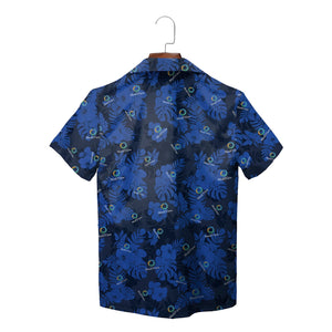 Royal blue aloha shirt featuring white hibiscus leaves MediView logo variant 8
