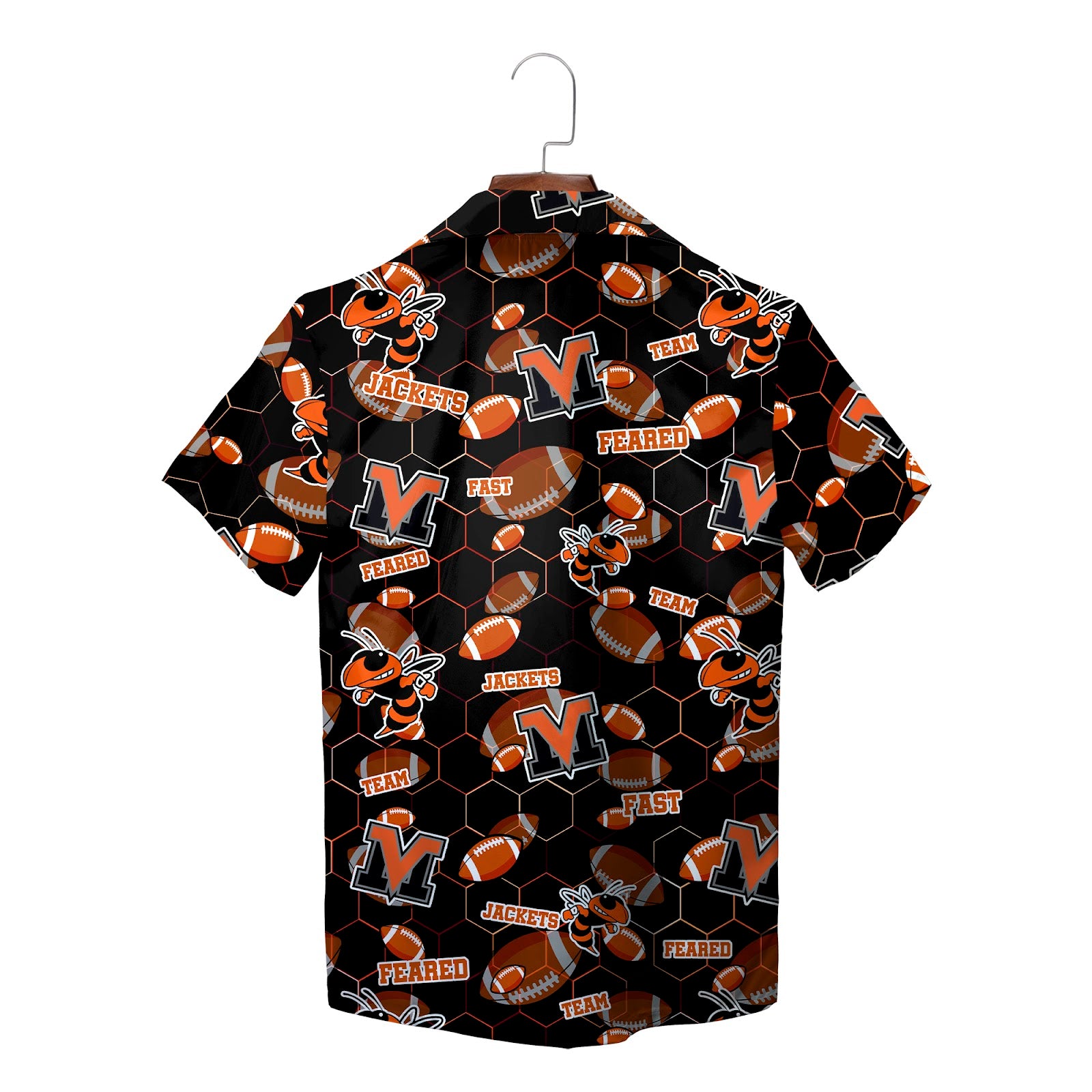 Black orange hornet mascot footballs leafy button shirt on hanger variant 4