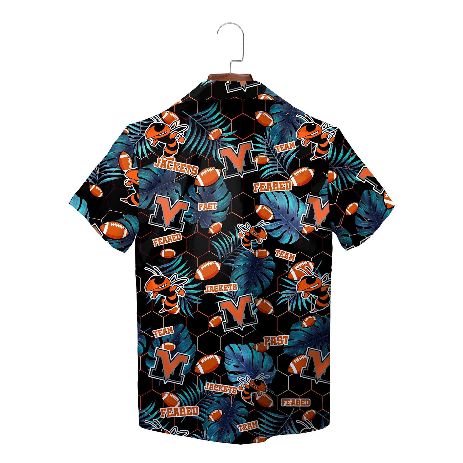 Black orange hornet mascot footballs leafy button shirt on hanger variant 5