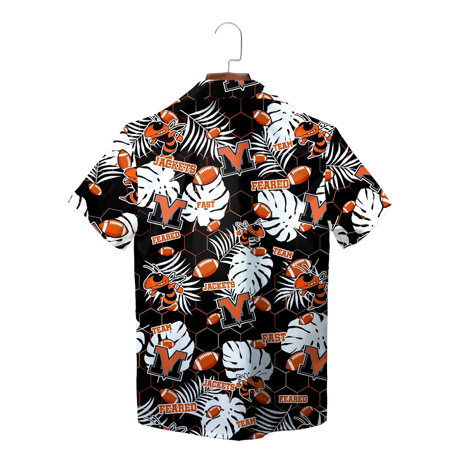 Black orange hornet mascot footballs leafy button shirt on hanger variant 6