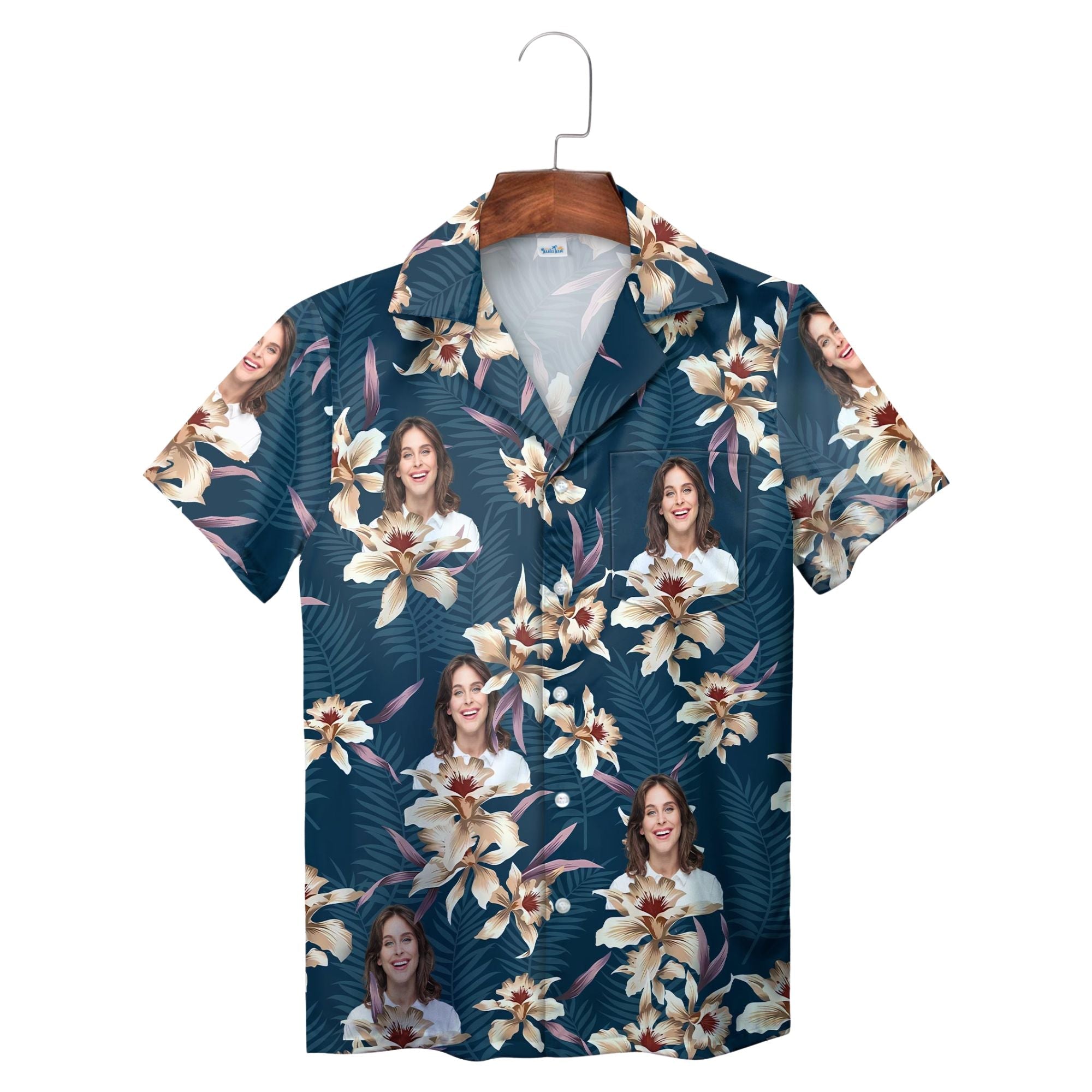 Navy and Cream Lily Pattern Face Hawaiian Shirt