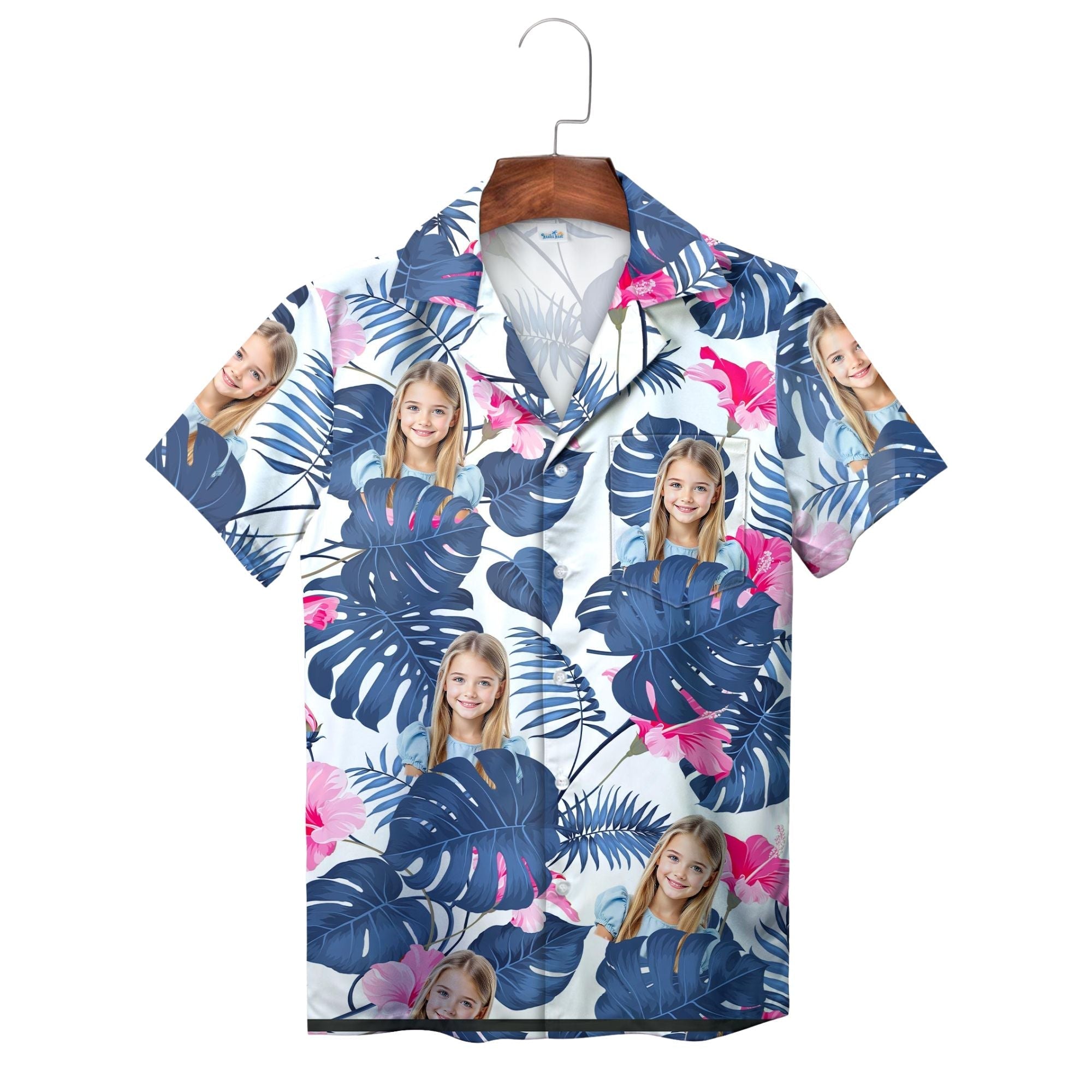 Navy and Pink Monstera Leaf Face Hawaiian Shirt