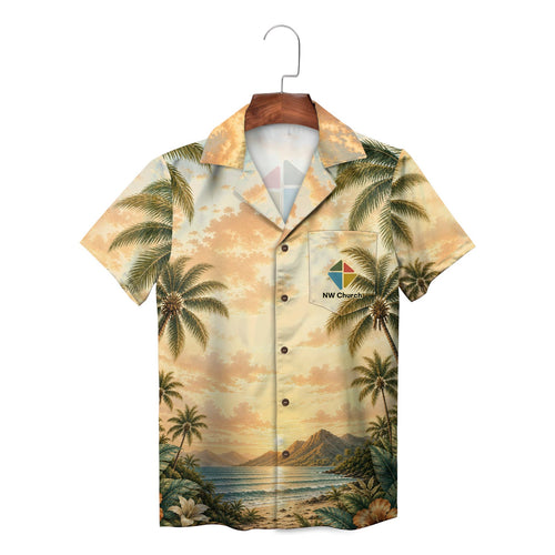 NW Church Vintage Palm Tree Sunset Beach Hawaiian Shirt