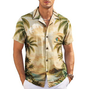 Cream camp shirt showing palms, waves, pocket emblem variant 3