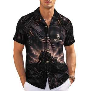 Black aloha shirt showing soldiers raising US flag amid firearms variant 3