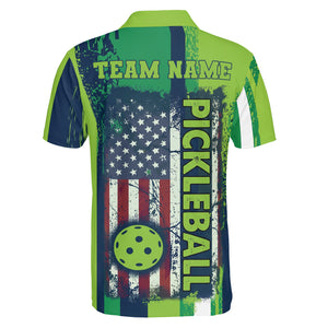 Green navy striped polo with USA flag pickleball paddles graphic variant 2