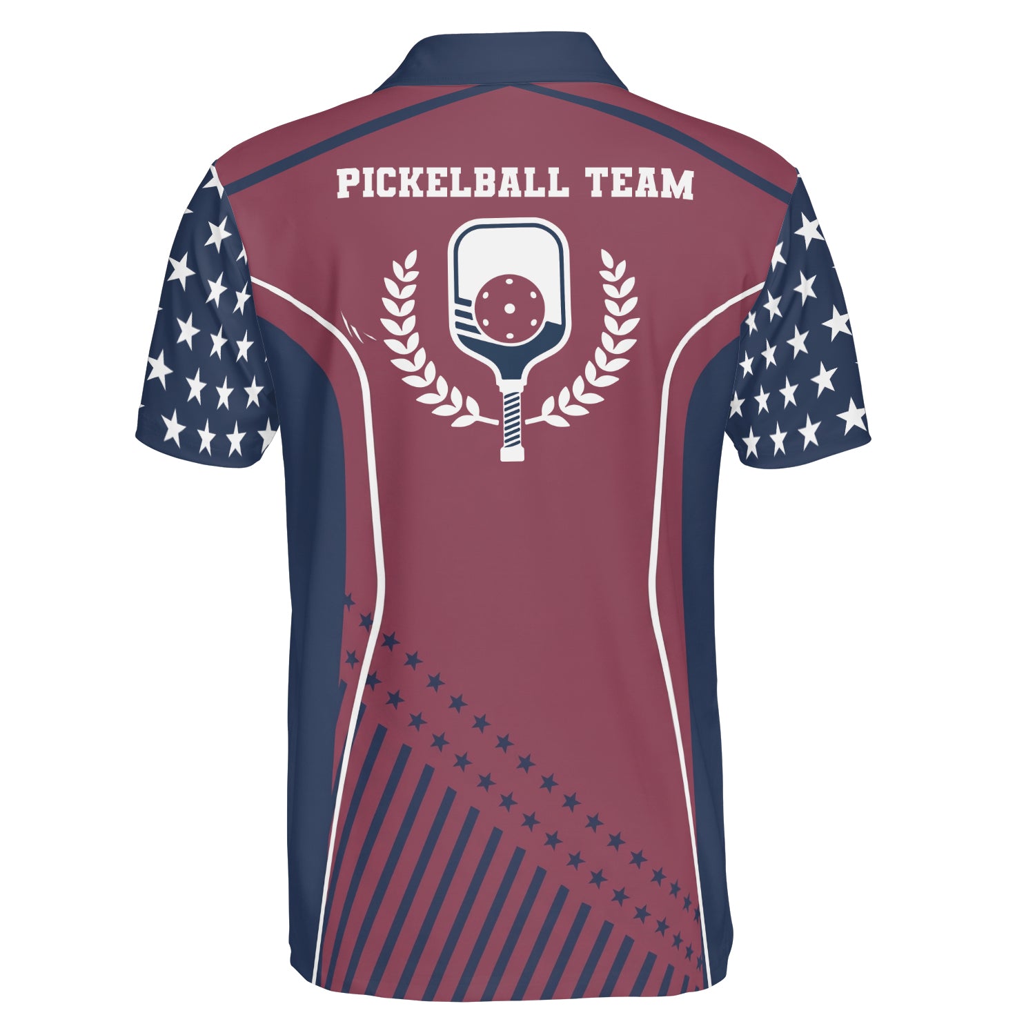 Maroon navy star stripe pickleball polo with name crest variant 2