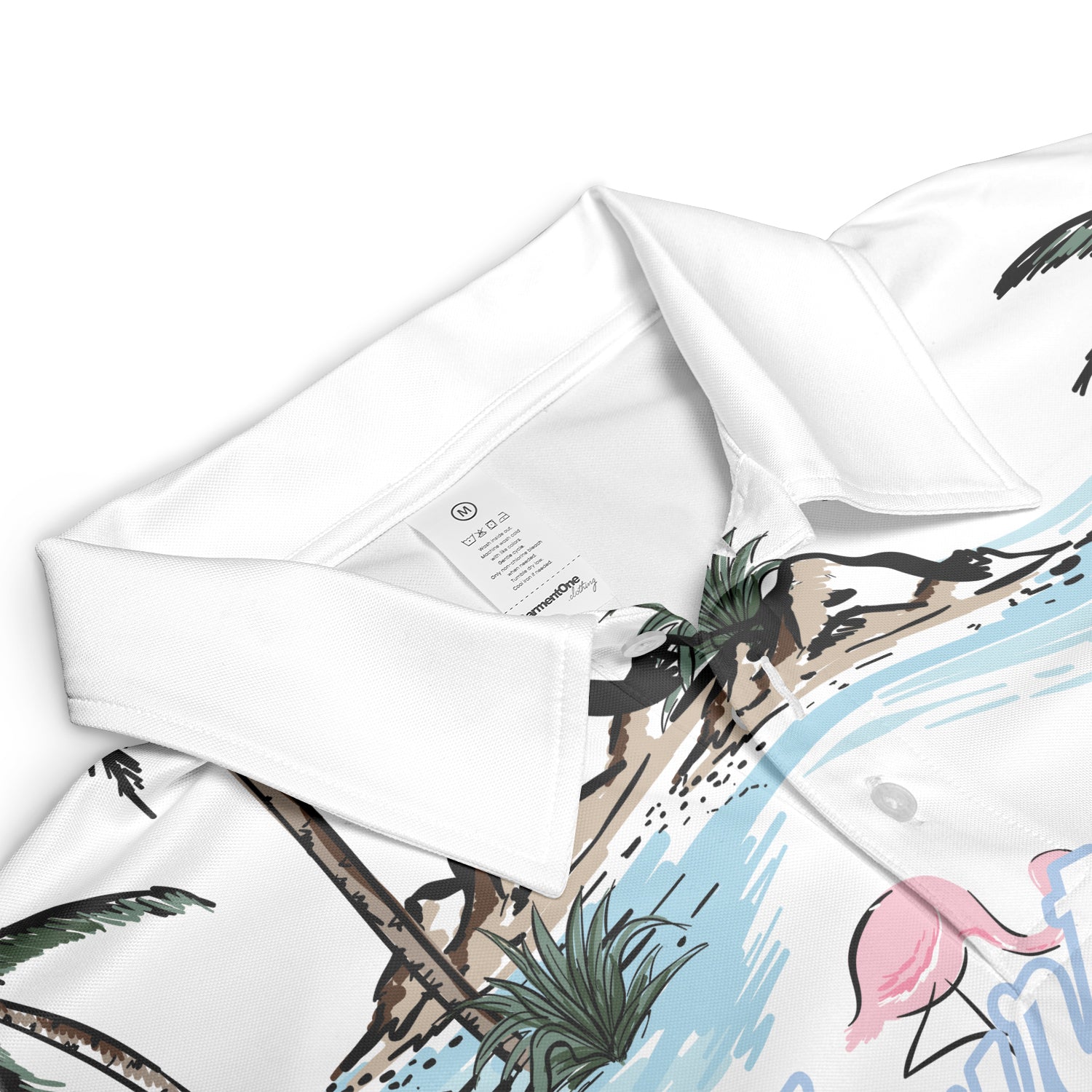 White polo shirt printed with flamingos and palm trees variant 3