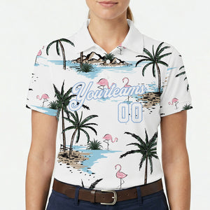 White polo shirt printed with flamingos and palm trees variant 5