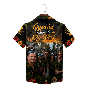 Macaws, palms, hibiscus, sunset print camp shirt variant 2