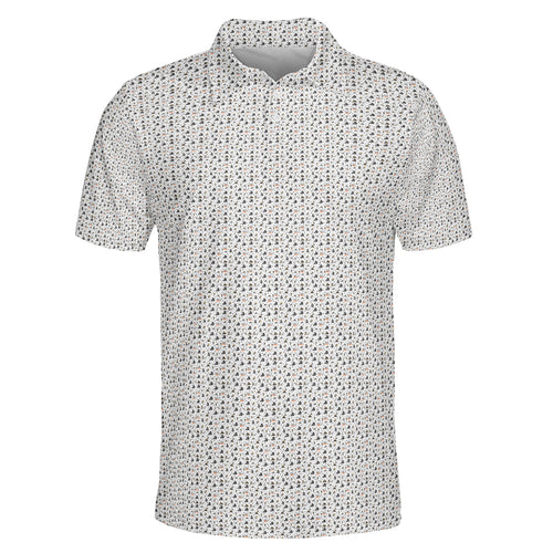 Personalized Team Name White Micro Doodle Sketch Print Polo Shirt