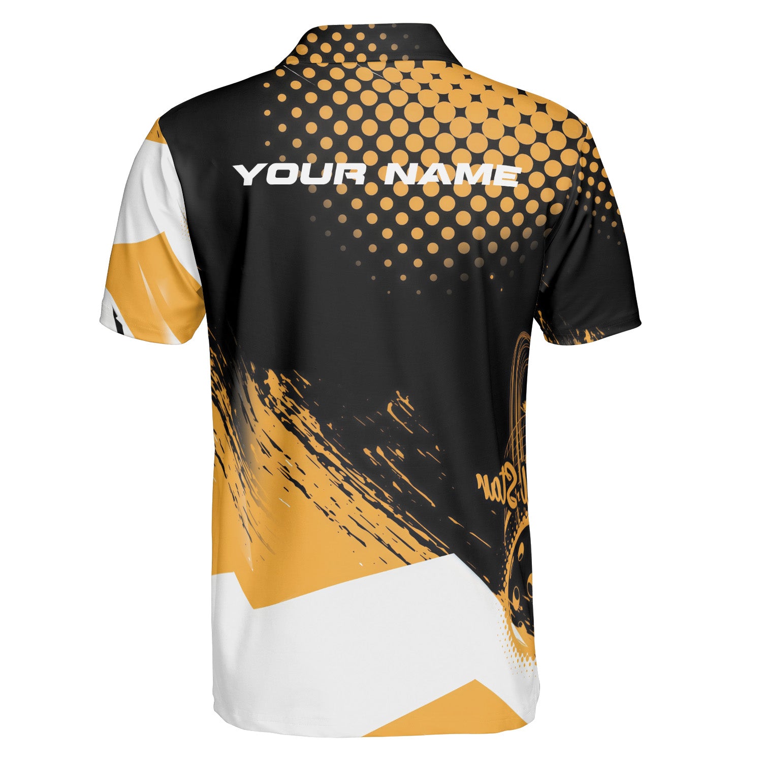 Black gold halftone pickleball polo with paddle crest logo variant 2