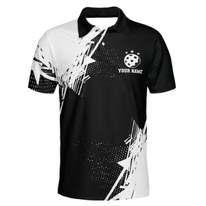 Black white starburst pickleball polo shirt with custom name