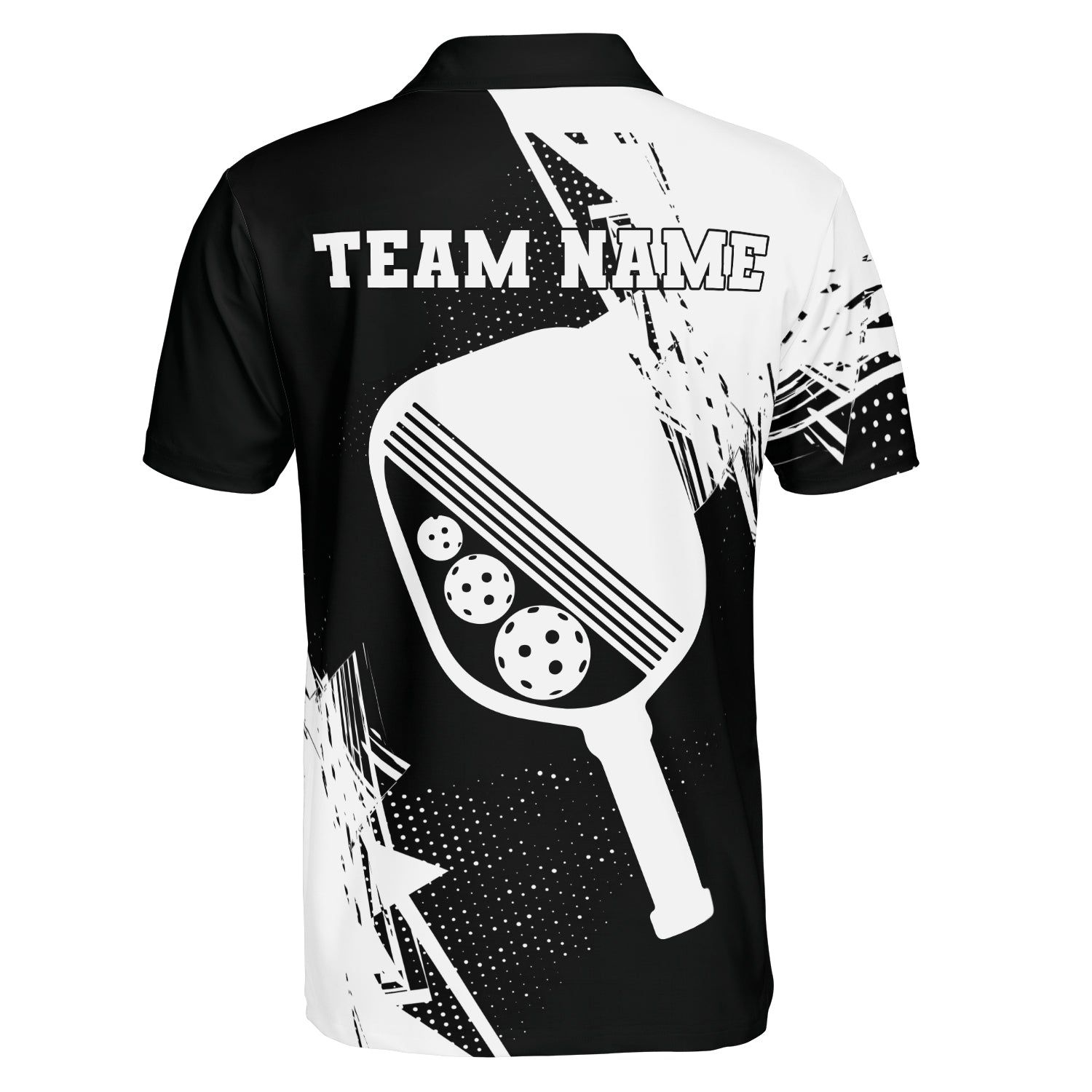 Black white starburst pickleball polo shirt with custom name variant 2