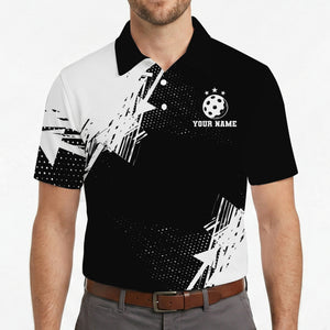 Black white starburst pickleball polo shirt with custom name variant 4