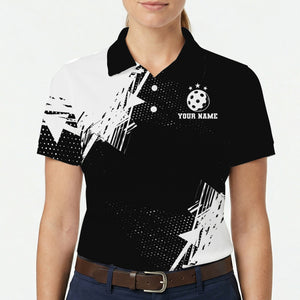 Black white starburst pickleball polo shirt with custom name variant 5