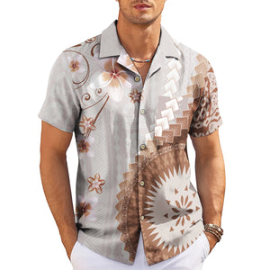 Brown tapa mandala plumeria floral split design camp shirt variant 3