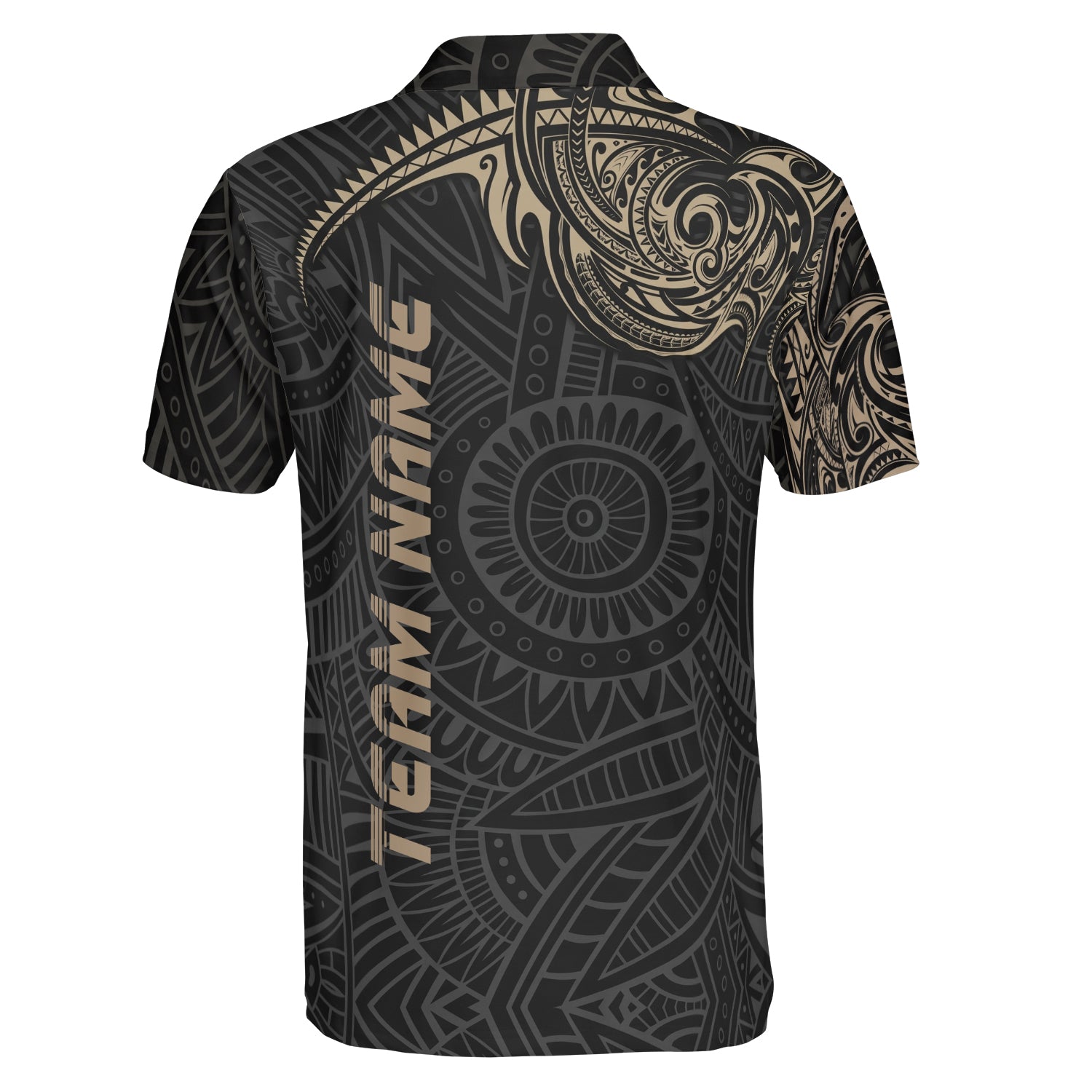 Dark tribal Polynesian pickleball polo with gold accents variant 2