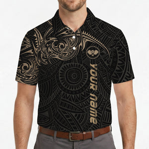Dark tribal Polynesian pickleball polo with gold accents variant 4